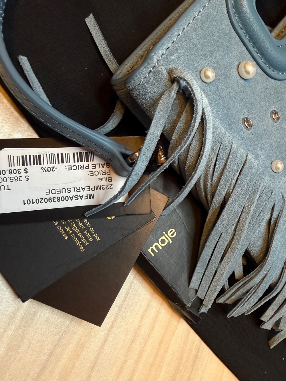 MAJE NWT BLUE SUEDE EMBELLISHED FRINGE BAG - Picture 14 of 14